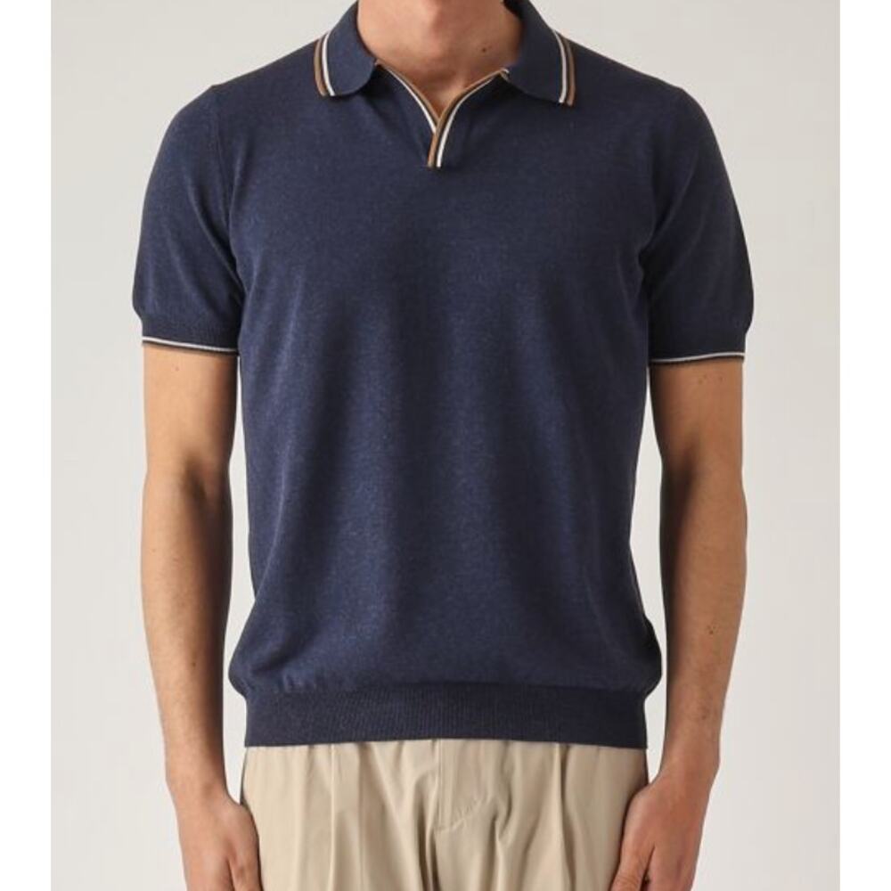 Gran Sasso  Cotton Skipper Polo Knit Shirt Blue Size 48